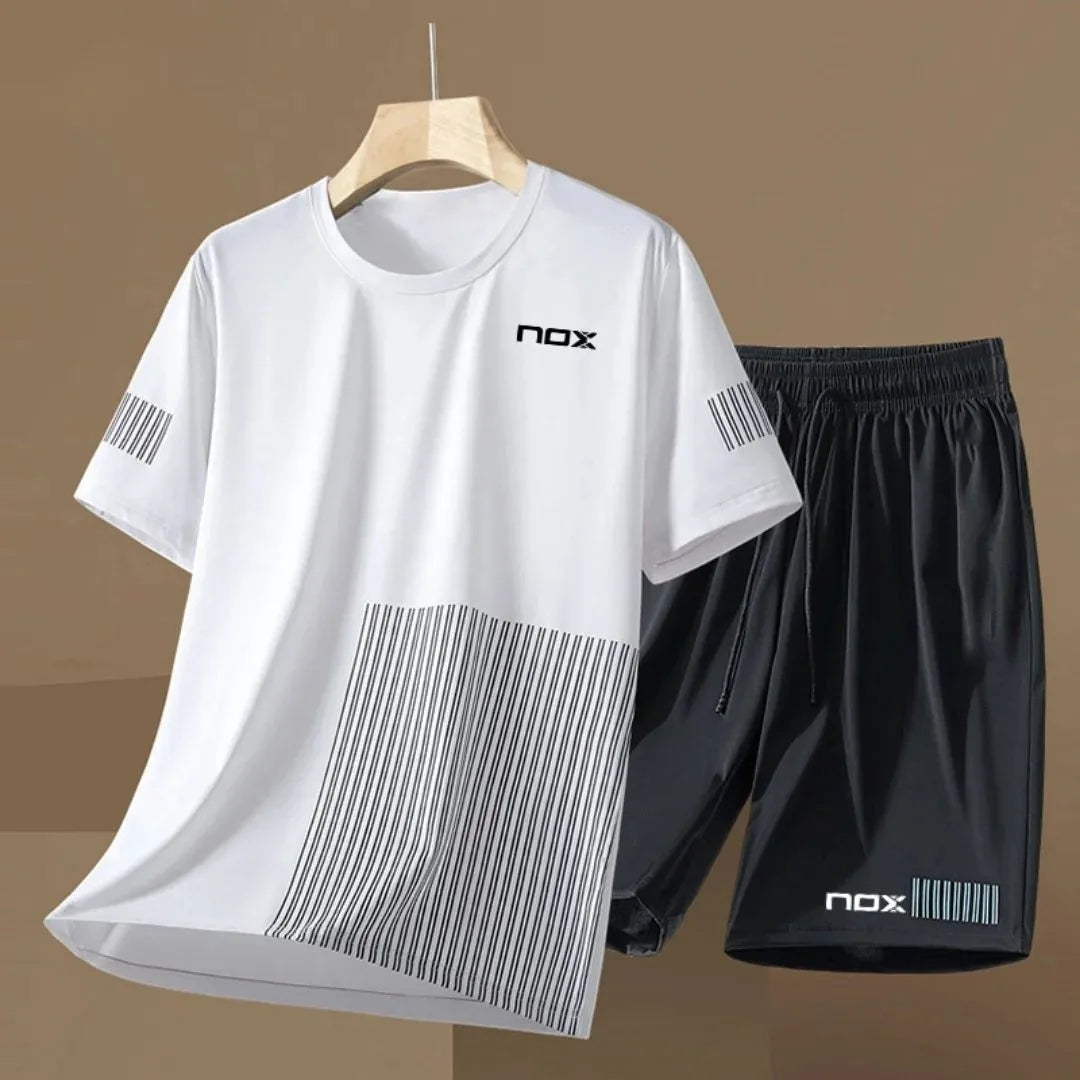 2025 nouveaux hommes été tennis formation lettre imprimer micro élastique respirant col rond T-shirt ensemble short et haut vêtements de sport en plein air
