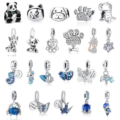 Original 925 en argent Sterling breloque perle amour chien chat patte Panda luciole pendentif breloques idéal pour bracelet colliers femmes bijoux