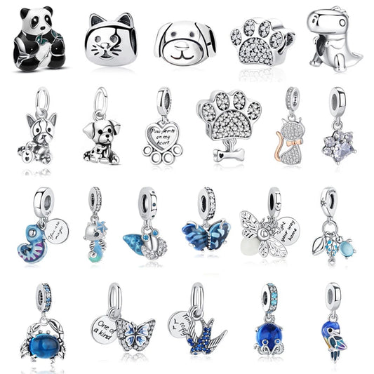 Original 925 en argent Sterling breloque perle amour chien chat patte Panda luciole pendentif breloques idéal pour bracelet colliers femmes bijoux