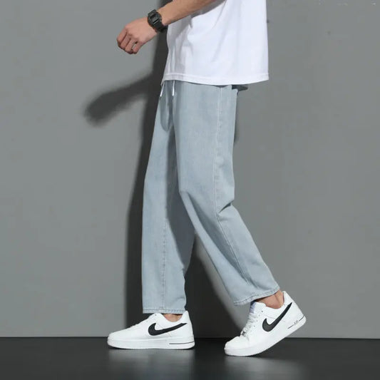 Jean de dehors Coréen pour Homme, Pantalon Droit Décontracté, Couleur Unie, Taille artificiel astique, Proximité, Poches Wstring, Polyvalent, Jambes Larges