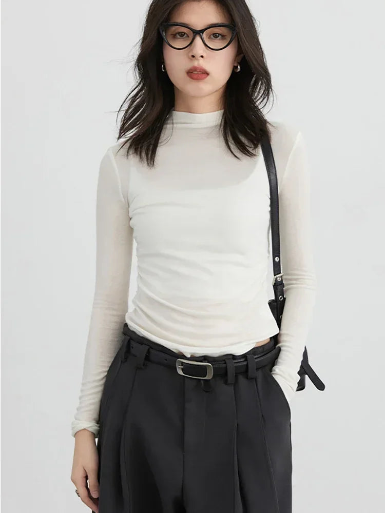 CHIC VEN femmes T-Shirts mince nouveau quatre couleurs en option tricoté basique femme pull femme T-Shirts printemps automne 2025