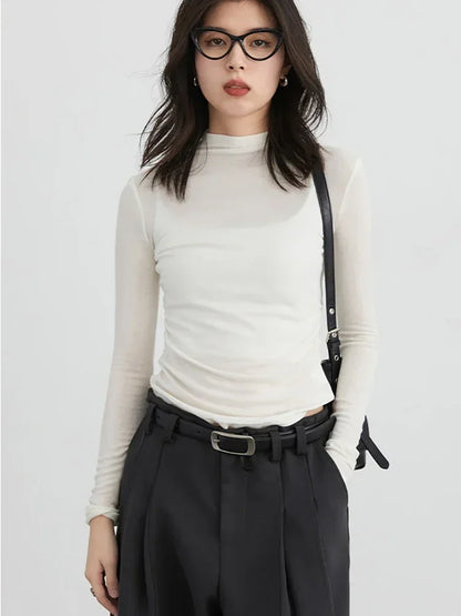 CHIC VEN femmes T-Shirts mince nouveau quatre couleurs en option tricoté basique femme pull femme T-Shirts printemps automne 2025