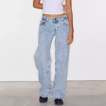 Jean à jambes droites pour femmes, haute qualité, quatre saisons, nouvelle mode, ample, taille basse, jambes larges, décontracté, sans élastique