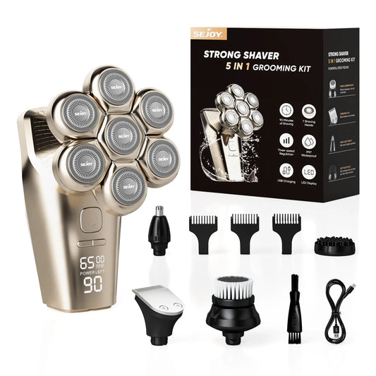 Sejoy 5 en 1 rasoir électrique pour hommes chauve 7D rasoir sans fil avec tondeuse à cheveux rasoir électrique multifonctionnel