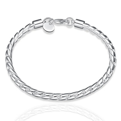 DOTEFFIL 925 argent Sterling 18K or Bracelets 4mm serpent chaîne vis convient charme européen 20 cm bricolage bijoux de mode femmes cadeau