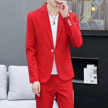 Ensemble deux pièces slim coréen pour hommes, costume et pantalon, beau coiffeur, style britannique, tendance décontractée, mode printemps et automne 2024
