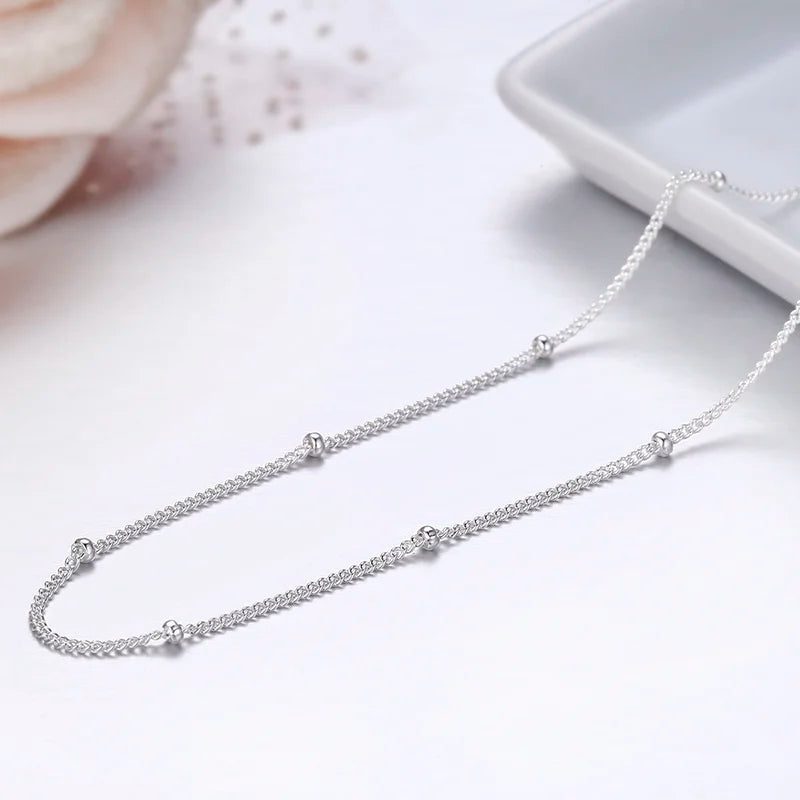 35-80 cm 1mm mince pur 925 perles en argent Sterling chaîne gourmette colliers ras du cou femmes filles bijoux Kolye Collares Collier Ketting