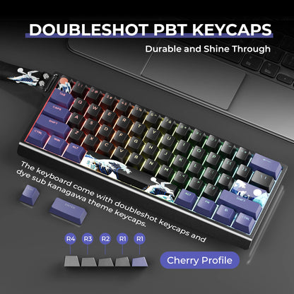 XVX H61 clavier mécanique filaire en aluminium 60% avec capuchons de touches Kanagawa clavier de joueur rvb remplaçable à chaud