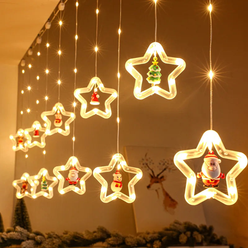 Rideau lumineux de noël en forme d'étoile du père noël, prise USB, guirlande de fête de vacances, pour la maison, la chambre à coucher, la décoration de fenêtre