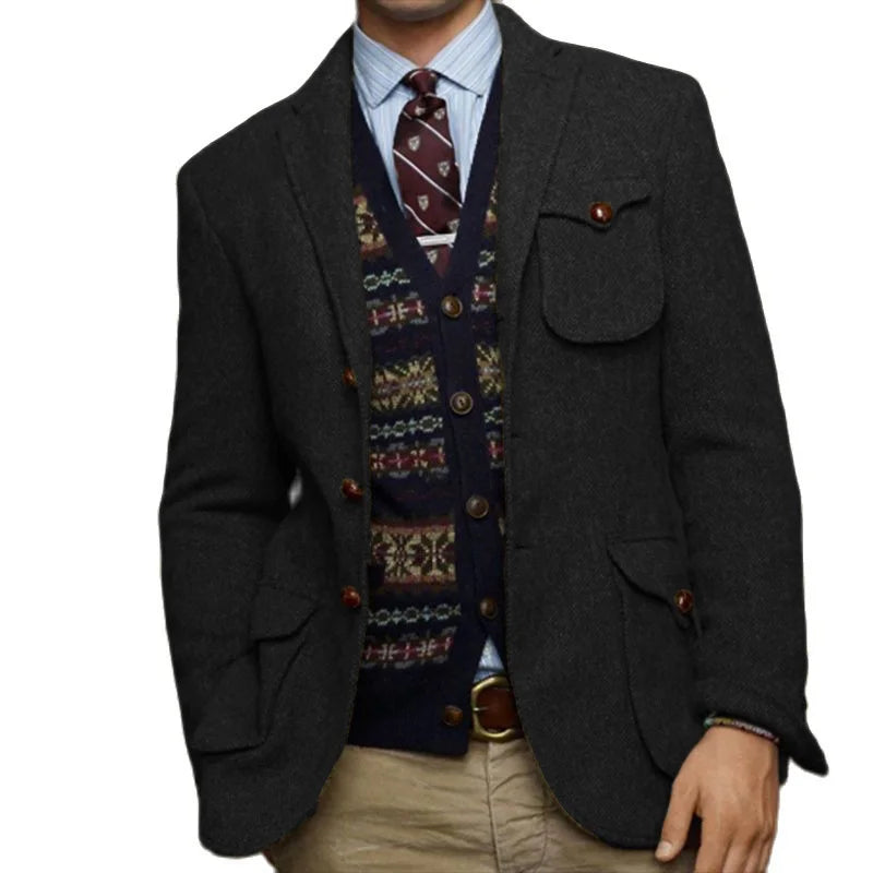Veste en tweed trempée pour hommes, simple boutonnage, revers pointu, veste multi-poches, mince, élégante, mode, chimsteampunk, mariage, Rh
