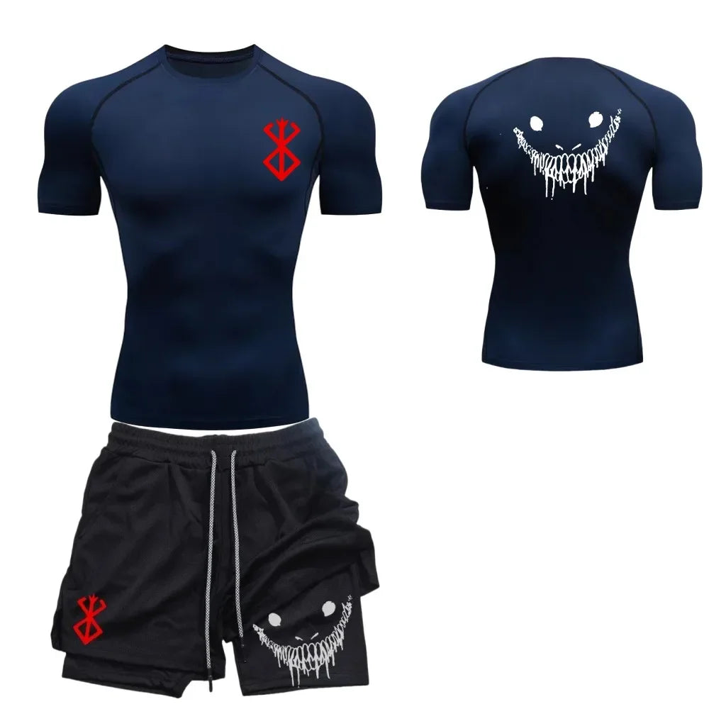 Ensemble de fitness décontracté à la mode pour hommes, vêtements de sport à séchage rapide, shorts + chemise, ensemble 2 pièces, course à pied, entraînement, été