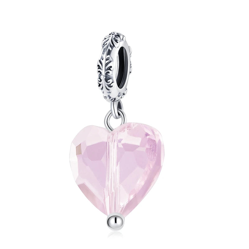 BISAER 925 en argent Sterling coeur série breloque perle coloré Zircon pendentif ajustement famille fête des mères anniversaire Bracelet bijoux à bricoler soi-même