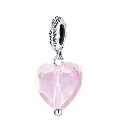 BISAER 925 en argent Sterling coeur série breloque perle coloré Zircon pendentif ajustement famille fête des mères anniversaire Bracelet bijoux à bricoler soi-même