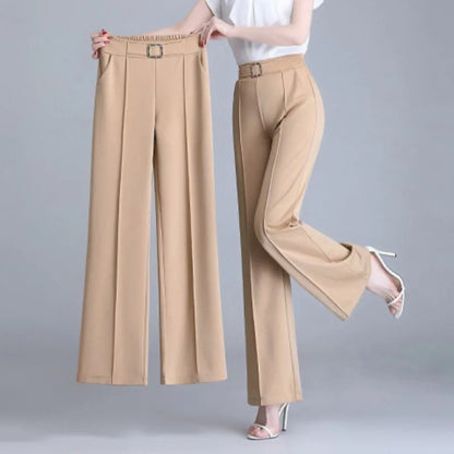 Pantalon à Jambes Larges pour Femme, Slim Ice, artificiel astique, Taille Haute, Poches, Droit, Polyvalent, Court, Printemps, Été, Nouveau