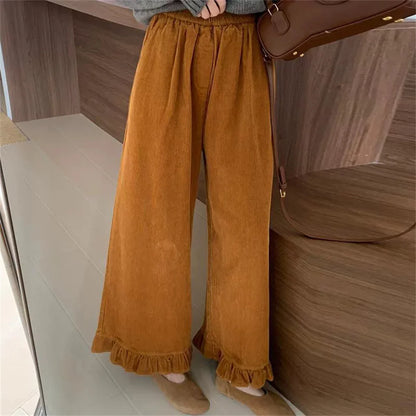 2025 coréen velours côtelé épais jambe large femmes automne hiver bureau dame droite mode tout-match pantalons décontractés pantalons vêtements