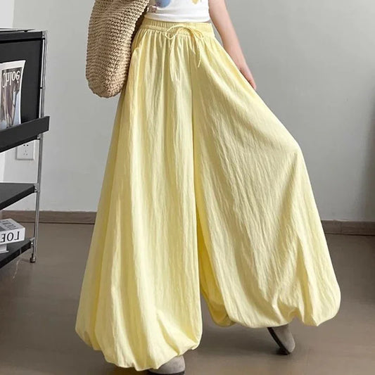 Pantalon à jambes larges pour filles, mode coréenne, Chic, styliste, taille haute, Baggy, fin, décontracté, quotidien, 2025