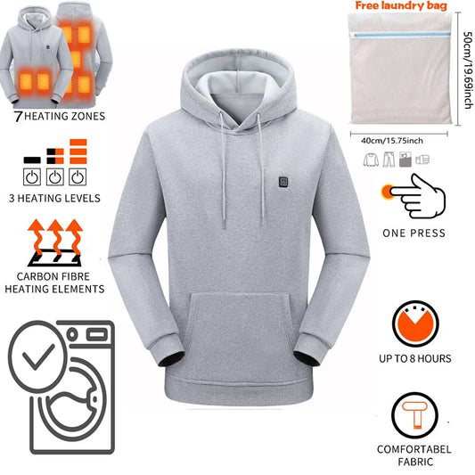 Nouveau sweat à capuche chauffant USB Intelligent pour hommes femmes hiver 7 zones corail polaire à capuche vêtements chauffants vêtements de sport thermiques en plein air