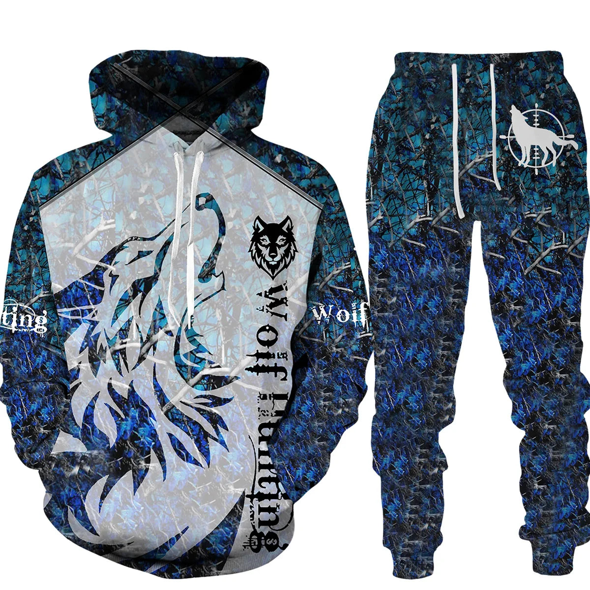 Ensemble de pantalons de survêtement et sweat à capuche College en 3D pour hommes, survêtement surdimensionné, streetwear imbibé, vêtements de sport, motif animal loup, hiver, automne