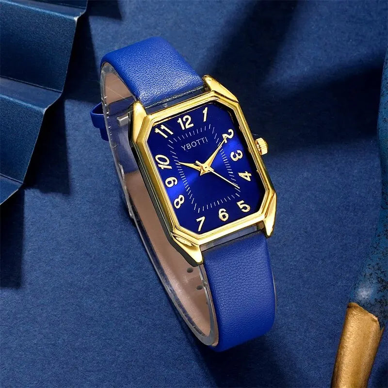 montre-bracelet à quartz femmes montres bleu classique Simple femme ensemble de bijoux