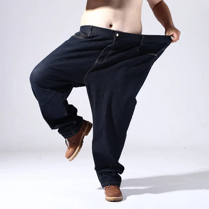 Jean en Denim extensible pour homme, pantalon Extra Large de grande taille, bleu, noir, élastique, de marque