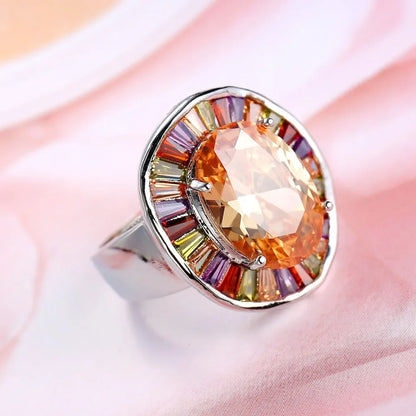 Bagues de mariée en argent Sterling 925, grand rond coloré, CZ, Champagne, Zircon cubique, bijoux pour femmes, cadeau de fête, nouvelle collection