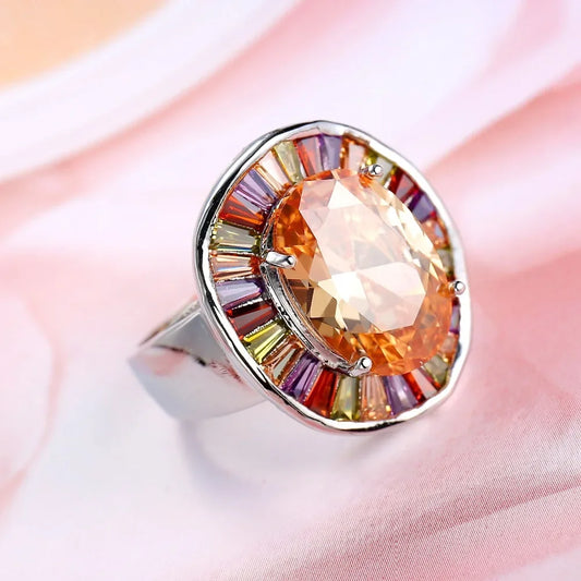 Bagues de mariée en argent Sterling 925, grand rond coloré, CZ, Champagne, Zircon cubique, bijoux pour femmes, cadeau de fête, nouvelle collection