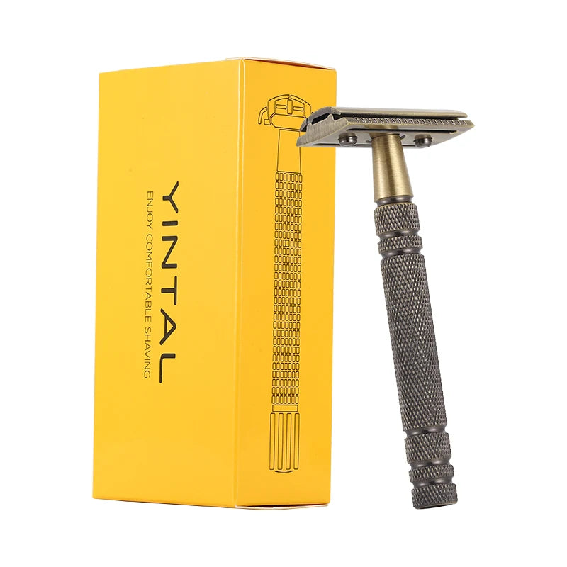 YINTAL – rasoir manuel Double face Bronze pour hommes, classique, à manche Long, sécurisé, rasage remplaçable