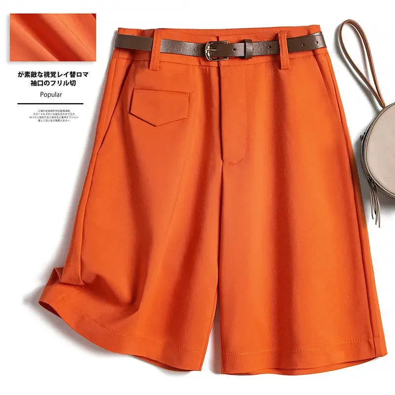 Short décontracté taille haute pour femme, couleur unie, boutons, volants, Orange, ample, Bermuda, été