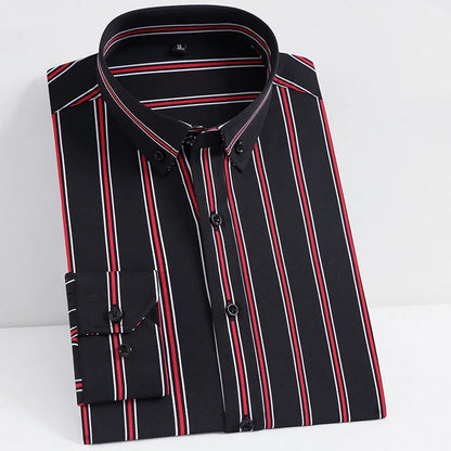 Chemise à manches longues à rayures pour hommes, coupe couvertes, col rabattu, affaires décontractées, tendance de la mode, édition coréenne, printemps, automne, nouveau, 2024
