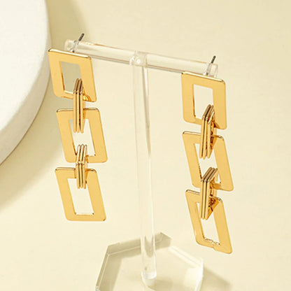 Boucles d'oreilles longues en métal pour femmes, Vintage, creux doré, géométrique, rectangulaire,