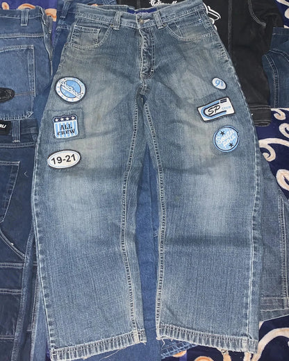 SouthPole Wash jean hommes américain gothique Hip Hop rétro lettre graphique jambe droite pantalon Harajuku mode ample Couple pantalon large