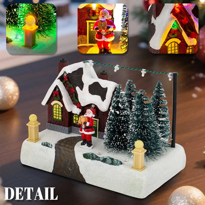 Scène de Village de noël, bâtiment à collectionner avec lumières, arbres, père noël, ville de neige, décor de paysage, vacances, maison, bureau, cheminée