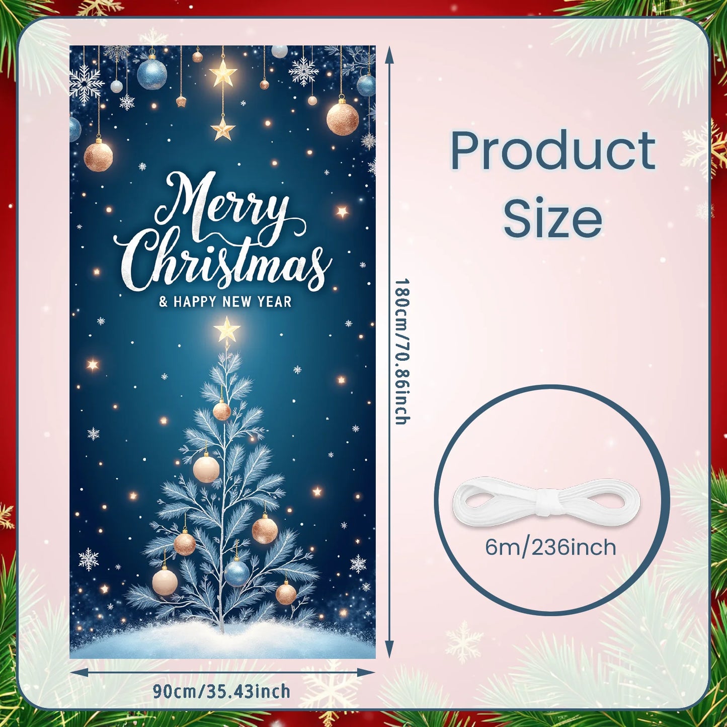 Bannière de Noël Ornements rouges Décoration de vacances Motif de flocon de neige Festivités d'hiver pour la décoration de la maison Célébration de vacances I