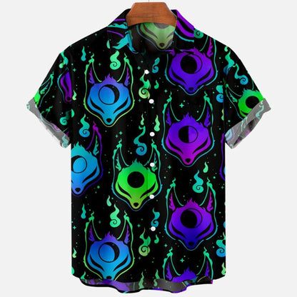 Chemise hawaïenne à manches courtes pour hommes, vêtements amples et respirants, imprimé diable horreur en 3d, été, 2024