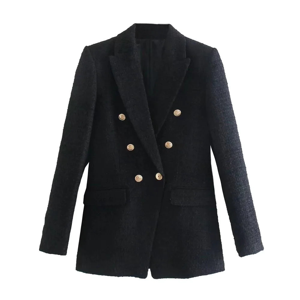 CNlalaxury-Blazer en tweed à double boutonnage pour femme, manteau de trajet avec poche, manches longues, décontracté, printemps, automne, 2024