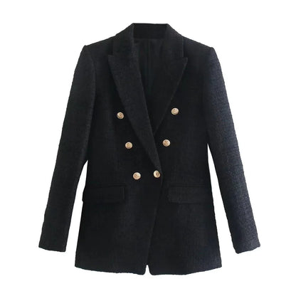 CNlalaxury-Blazer en tweed à double boutonnage pour femme, manteau de trajet avec poche, manches longues, décontracté, printemps, automne, 2024