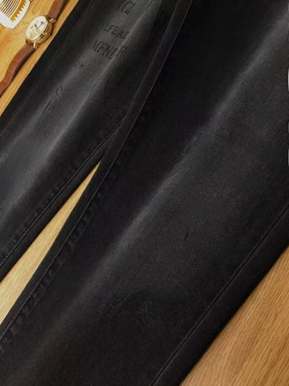 Jean Slim pour hommes, haut de gamme, européen, Version coréenne, décontracté, élastique, imprimé, pantalon Long, tendance pour jeunes