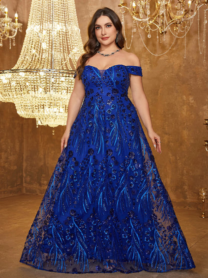 UNITHORSE grande taille femmes une épaule paillettes brodé fleur dos croix cravate conception élégante robe de soirée brillante jupe
