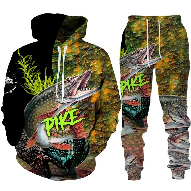 Solomon-Ensemble de sweat à capuche à manches longues pour hommes, impression de poisson 3D, mode de pêche décontractée, pull sportif en plein air, surdimensionné, haute qualité