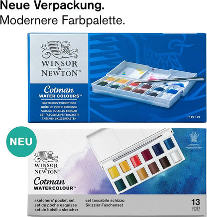 Winsor & Newton Cotman Portable voyage 12 couleurs solide aquarelle peinture croquis demi-casseroles Palette aquarelle pinceau Acuarela