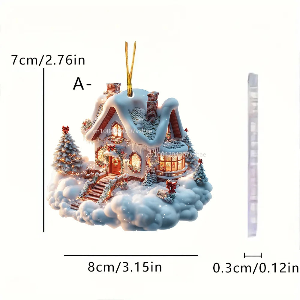 Ornements de Noël en acrylique pour la décoration de la maison, château de neige, maison, cadeau de nouvel an