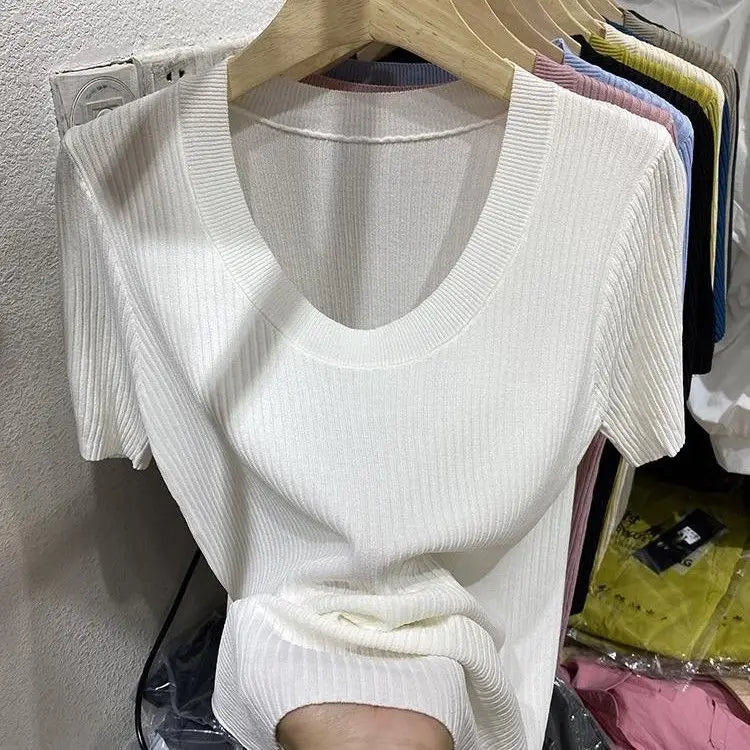 T-shirt d'été polyvalent à manches courtes pour femme, coupe couvertes, haut simple, piedmont Ice InjChic
