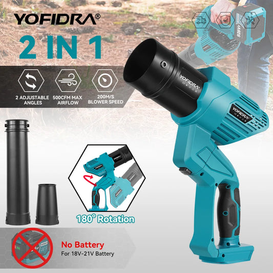 YOFIDRA 2In1 3000W ventilateur Turbo électrique sans brosse souffleurs d'air sans fil feuille neige poussière Jet ventilateur outil pour Makita 18V batterie broche