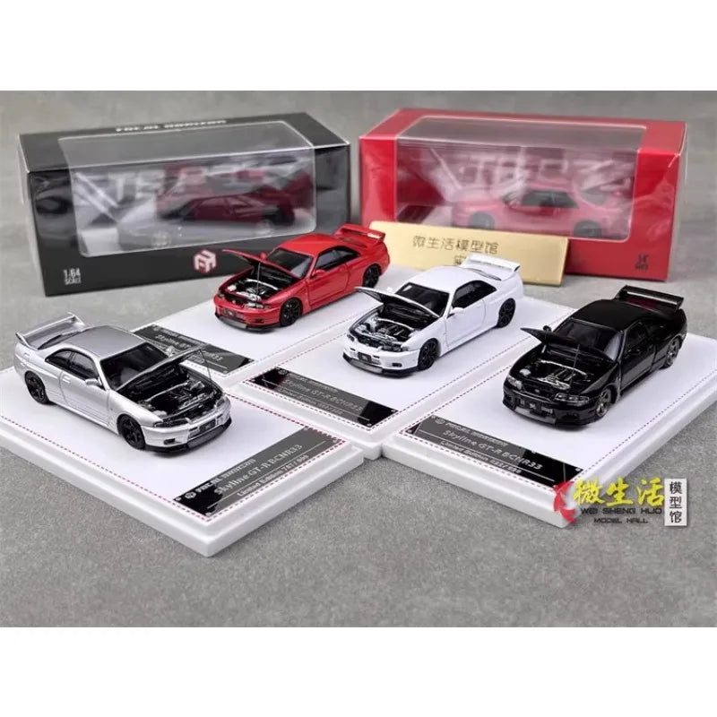 Stock 1:64 GTR R33 400R Skyline R32 R35 modèle de voiture moulée sous pression en alliage, jouet pour adolescents, à collectionner, cadeau d'anniversaire pour enfants.