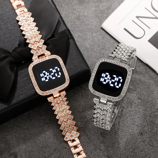 Montre numérique biscuits de luxe pour femme, écran tactile simple, montre LED, bracelet en acier, or rose, montre pour femme, mode