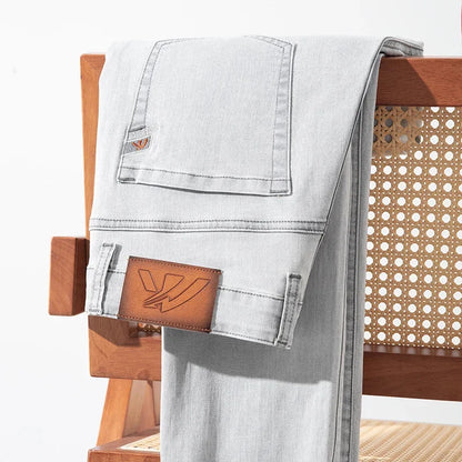 Jean Slim gris clair pour hommes, pantalon en Denim extensible, pour affaires, nouvelle collection 2024