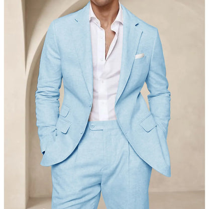 Costume deux pièces en lin pour hommes, Cool, respirant, élégant, mode, Design Slim, robe de mariée, vêtements de travail, confortable, nouveau, été