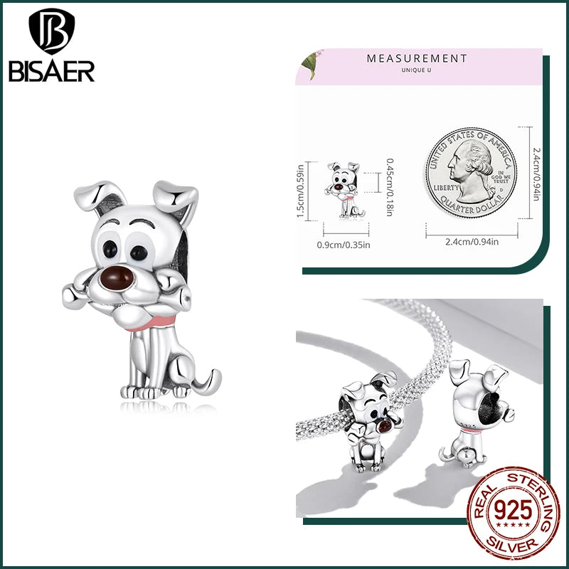 BISAER 925 en argent Sterling mignon chien breloque perle teckel animal de compagnie pendentif platine plaqué ajustement femmes Bracelet à bricoler soi-même bijoux fins