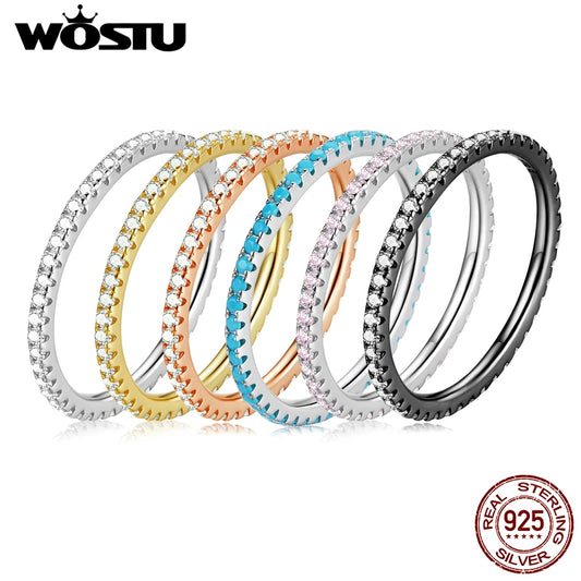 WOSTU – bagues en argent Sterling 100% véritable pour femmes, bijoux de fiançailles, géométriques simples, rondes, empilables, CQR066