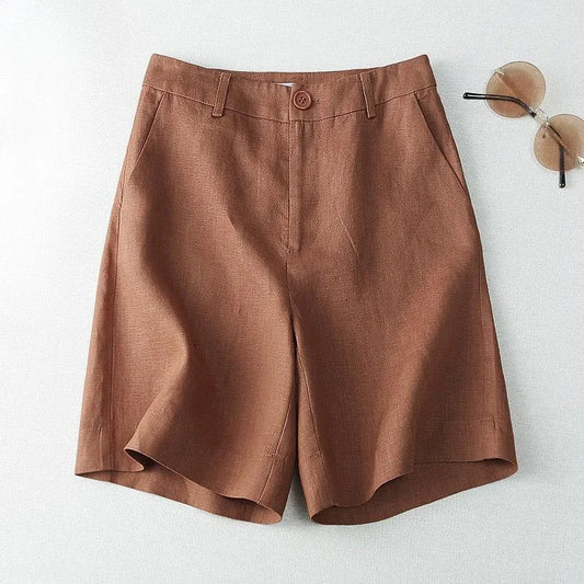 Style coréen pour l'été femmes Shorts lin demi genou longueur mi large femme pantalons courts Bermuda offre esthétique chaud Streetwear